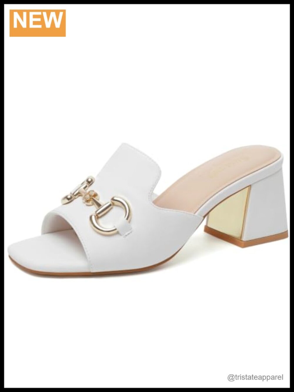 Women's Peep Toe Chunky Block Heel Slide Sandals with Metal Chain